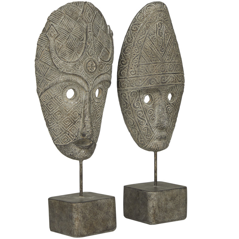 Ensemble de sculpture en polystone sculpté à la main avec masque gris