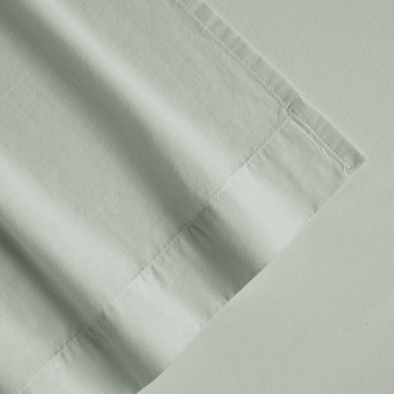 100% Cotton Percale Brushed & Washed 4 Piece Sheet Set, Twin Sheet Set with 1 Pillowcases, Green Haze