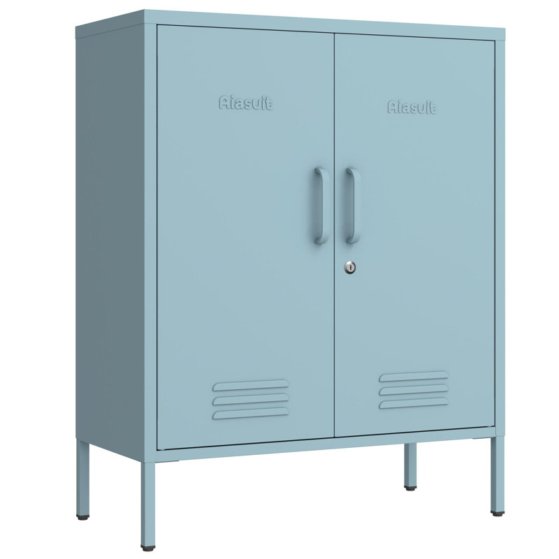 Multipurpose Metal Storage Cabinet with 2 Adjustable Shelves, Heavy Duty & Lockable Storage Organizer Made of Thickened Steel, Easy to Assemble for Home, Living Room
