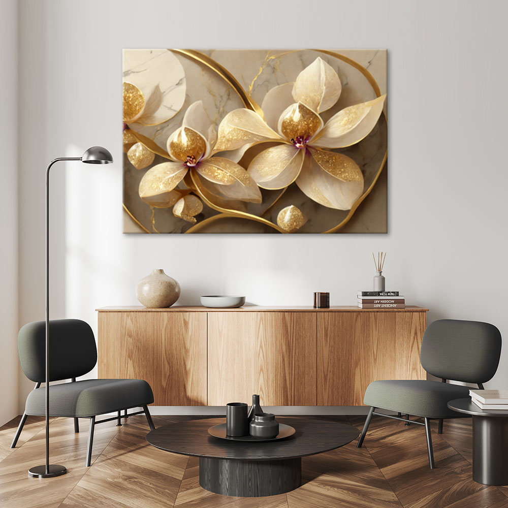 Leinwanddruck, Gold Glamour Flowers - Wrapped Canvas Print