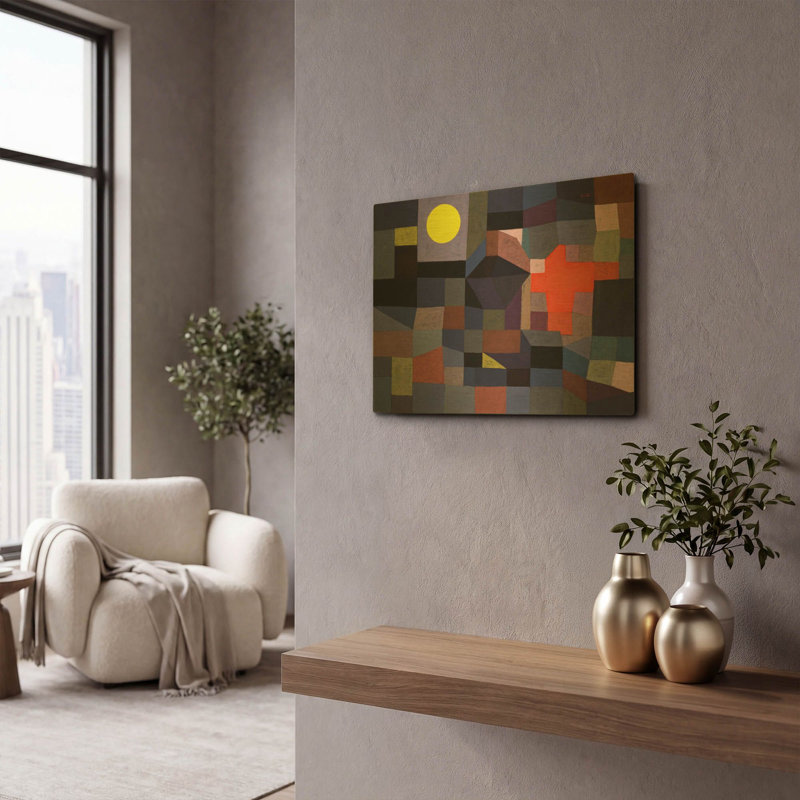 «Fire at Full Moon» par Paul Klee, art mural en métal doré, 16 po x 12 po, 16 po x 12 po