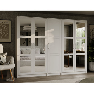 100% Solid Wood Swedesboro 5-Door Wardrobe with Mirrored Door