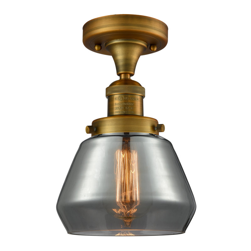 Plafonnier semi-encastré style école simple 6,75 po Argueta, Laiton brossé, Plaqué couleur fumée, Ampoule DEL 6 watts Vinage