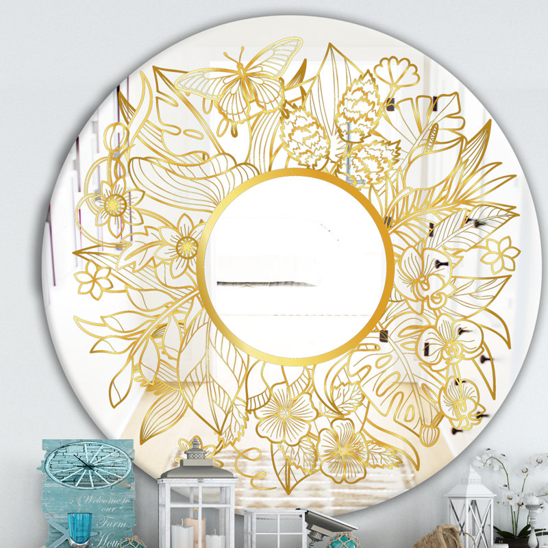 Miroir d'appoint tropical, H 31,5 po x l po, Or