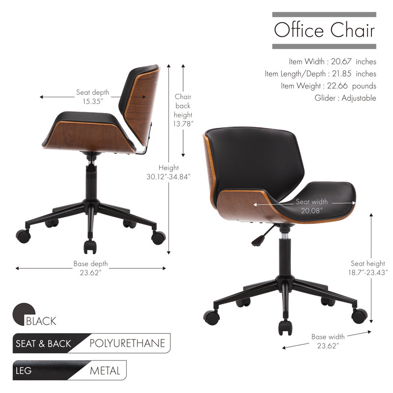 Hales Faux Leather Mid-Century Office Chair, Black