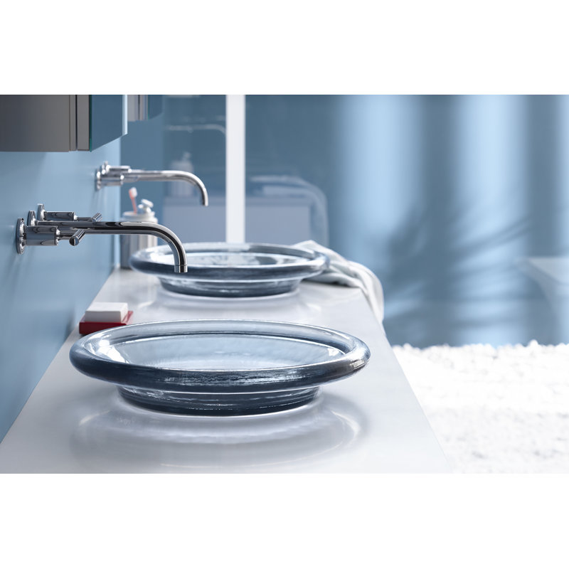 Spun Glass ARTIST EDITIONS Oval Faceted Glass Bathroom Vessel Sink, Translucent Dusk