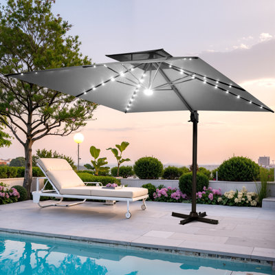 128" X 104" Rectangular Outdoor Solar Led Cantilever Patio Umbrella without Weighted Base
