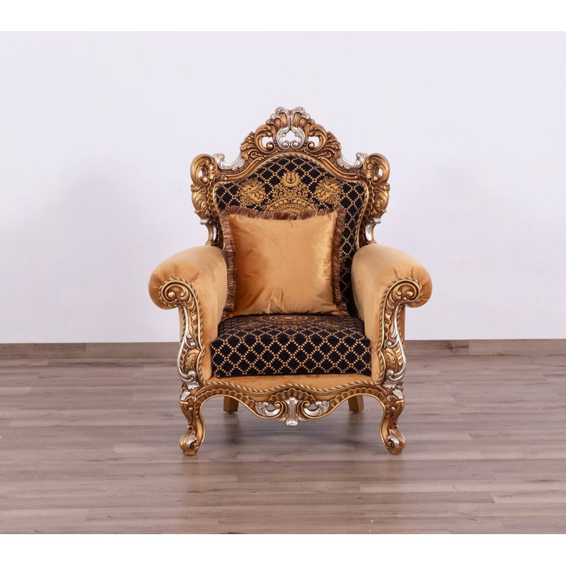 New Emperador II Upholstered Armchair, Antique Gold, Brown/Black/Dark Gold