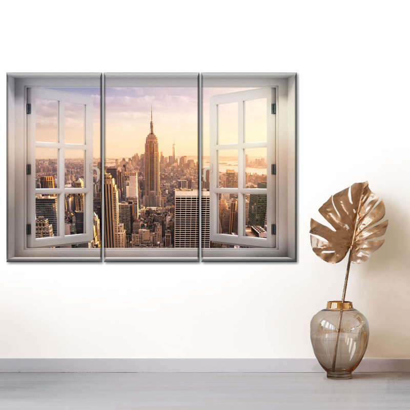 Ensemble de 3 pièces de fenêtre sur toile Empire State, H 24 po x l 38 po x P 1,25 po