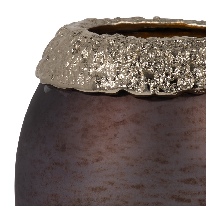 Pillar Holder Glass Aluminum Glam Style Elegant Decorative Taper Candle Holder with Sculptural Form and Textured Metallic Rim for Modern Versatile Accent Display