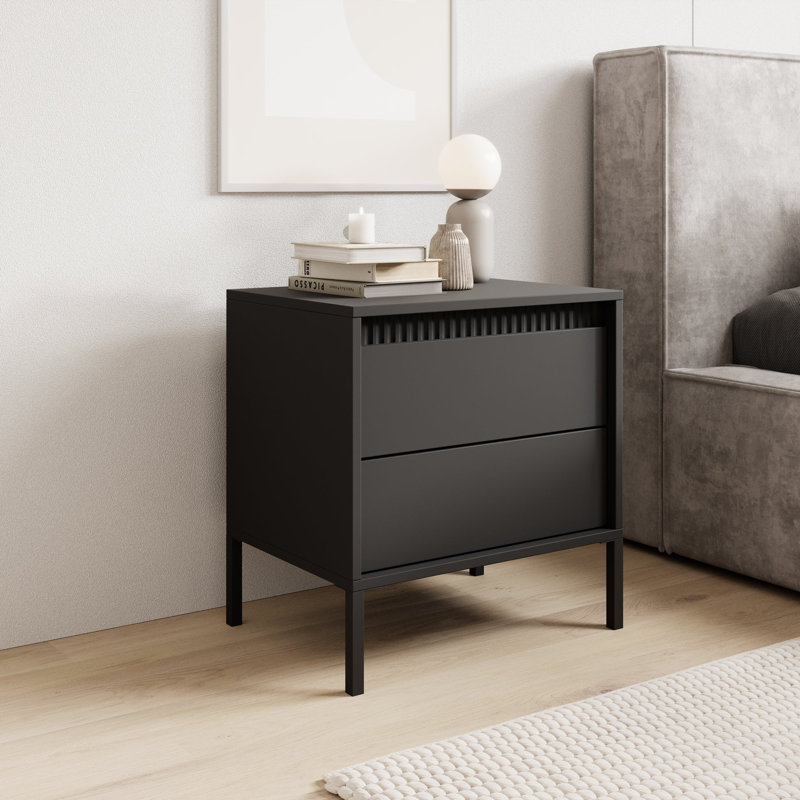 53cm W Metal Bedside Table, Black
