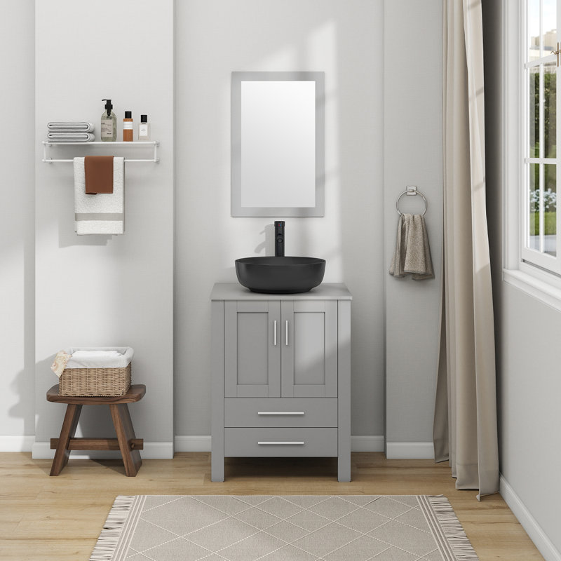 24 po X P 19 po P 32 po Meuble-lavabo H en bleu avec plateau en bleu, Noir, Grey