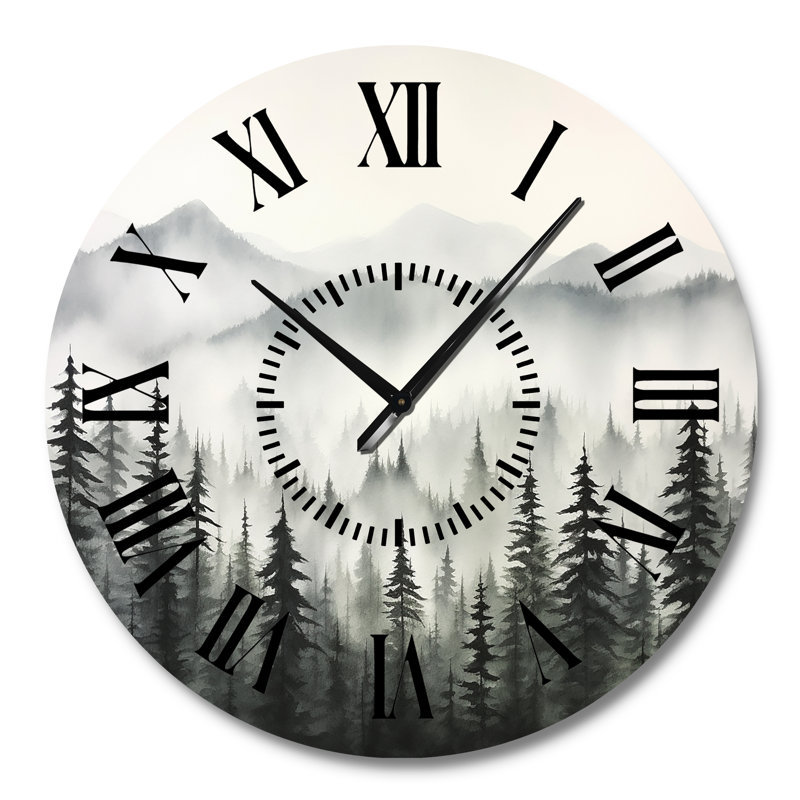 Horloge murale grise matin forêt brumeuse Horizon I, Grand
