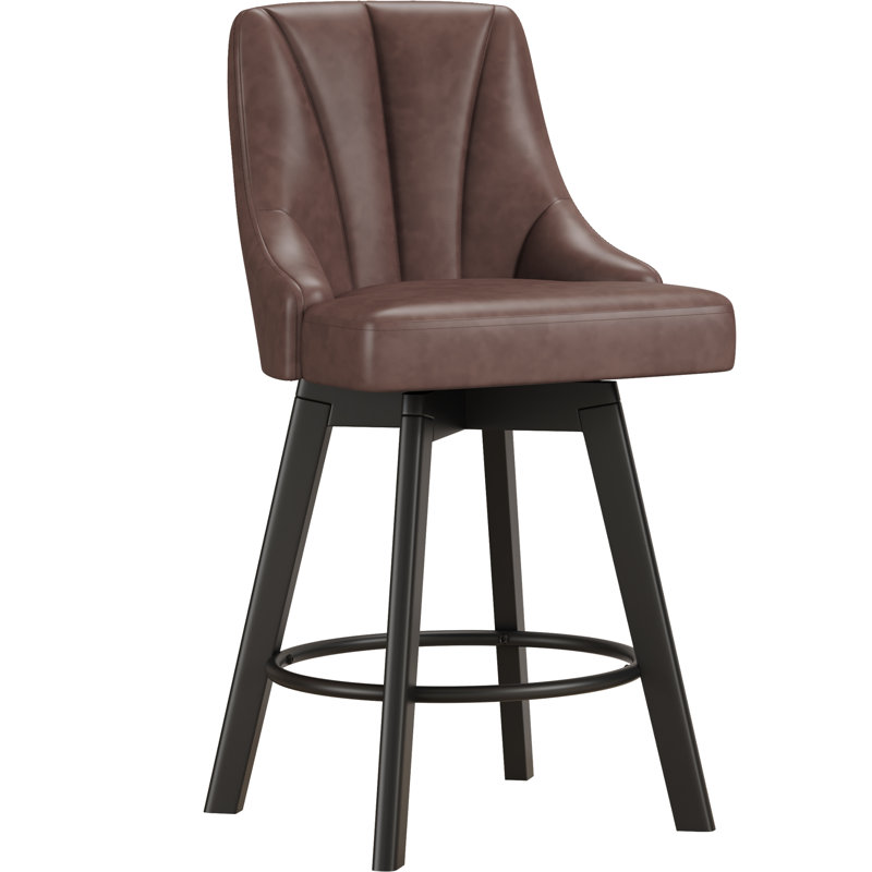 Swivel Bar Stool of 1 / 2, 24" Counter Height Bar Stool with Back, PU Leather Upholstered Counter Stool with Solid Wood Legs for Kitchen, Home Bar