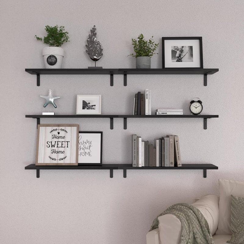 Set Of 6 Floating Shelves For Wall Decor, Rustic Farmhouse Wood Shelves For Bathroom, Bedroom, Living Room, Kitchen - Sturdy Wall Mounted Storage Shelves With Natural Wood Grain