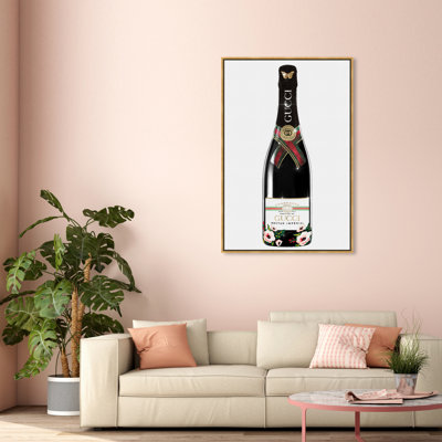 Italian Mod Champagne"", Glam Italian Bubbles Modern Black Canvas Wall Art Print For Dining Room -  Oliver Gal, 34501_36x54_CANV_PSGLD