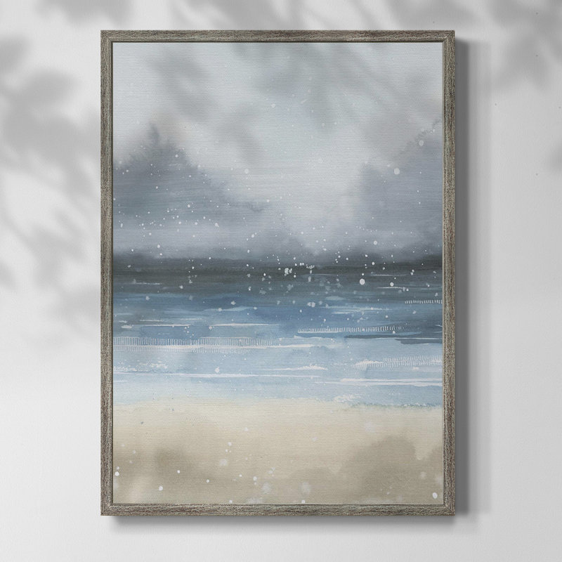 Verre bleu California Beach, Pas de tapis, Toile encadrée argent patiné