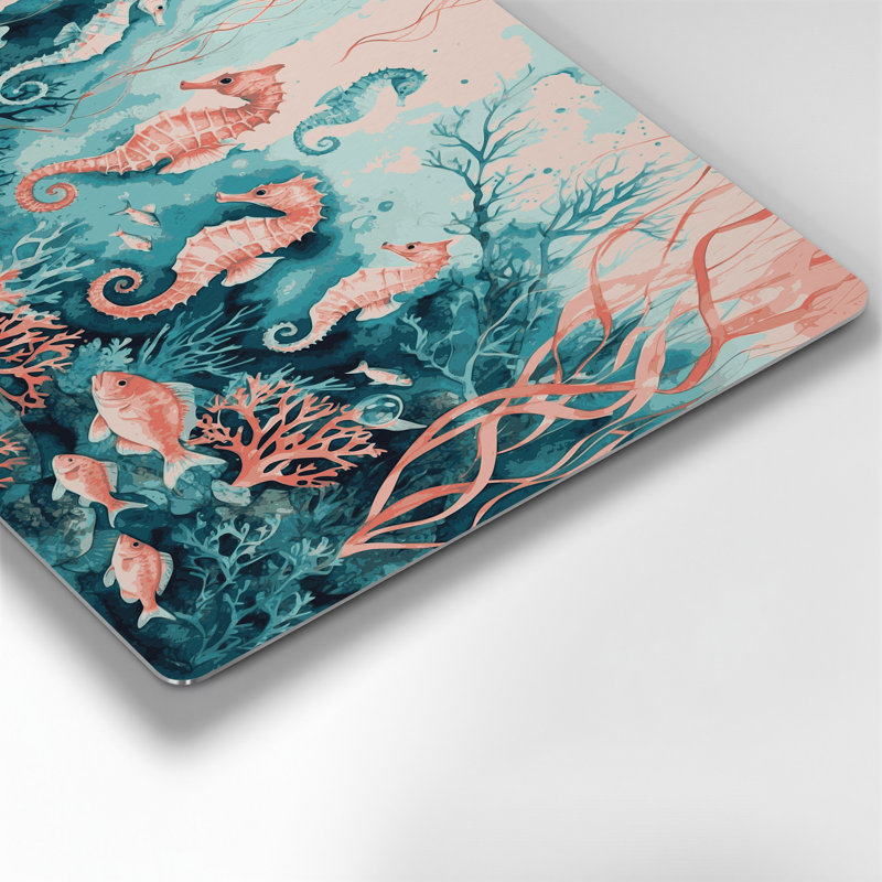 Art mural nautique gris nautique et corail, H 11 po x l 14 po
