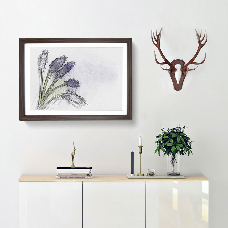 Grape Hyacinth Flower in Abstract - Picture Frame Graphic Art Print, 36cm H x 48cm W x 2cm D, Walnut Framed