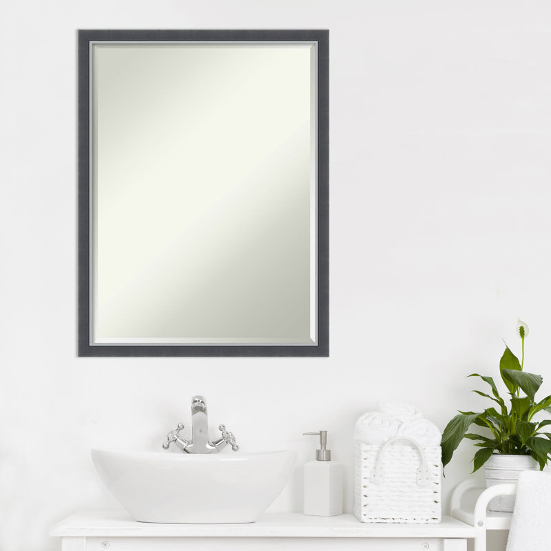 Bridy Wood Flat Wall Mirror, 25.75'' x 19.75'', Brushed Black/Silver