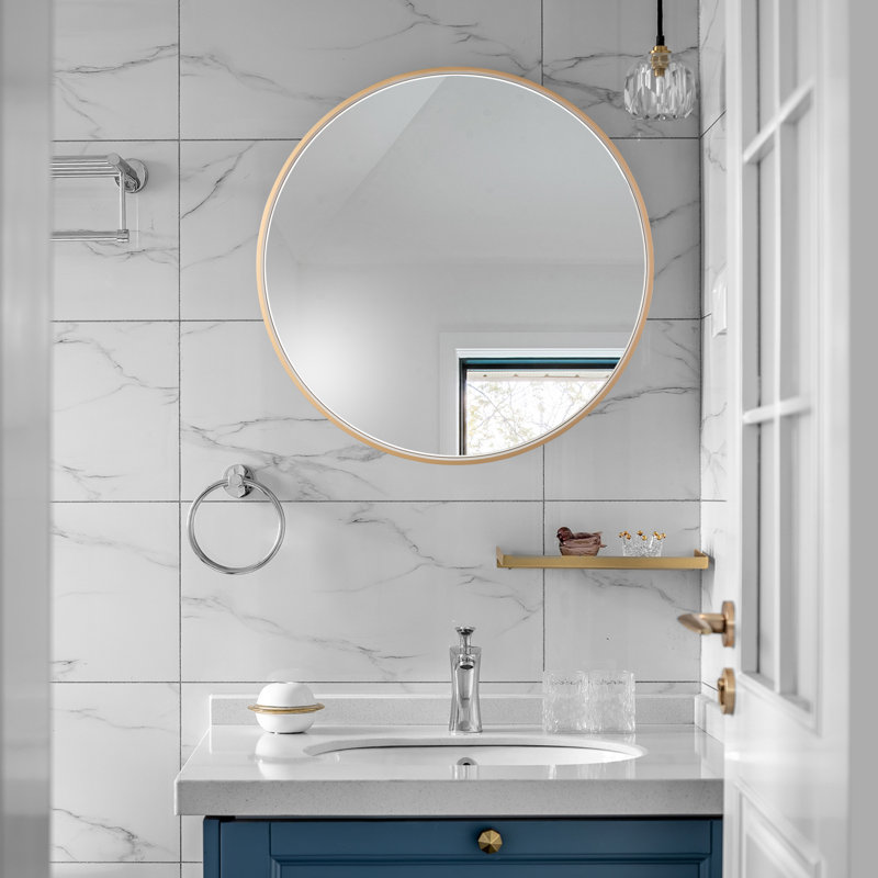 Miroir de salle de bain rond, Or, 32 po x 32 po