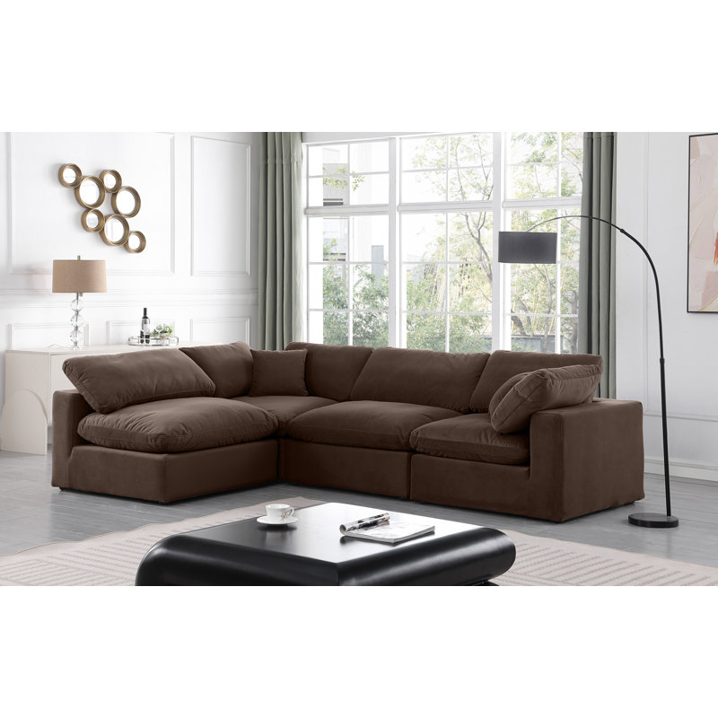 Canapé modulaire réversible en velours Hulene, Velours brun