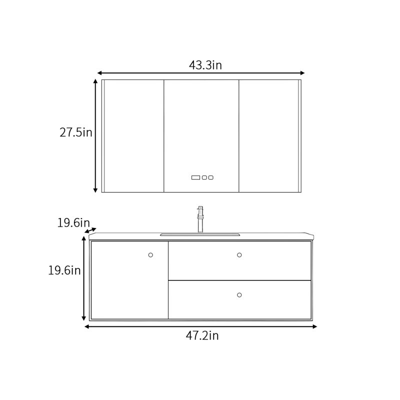 Armoire de salle de bain minimaliste de style italien, H 19,6 po x l 47,2 po x P 19,6 po