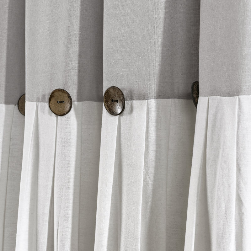 Lush Decor Linen Button Color Block Semi-Sheer Single Curtain Panel, Gray/White