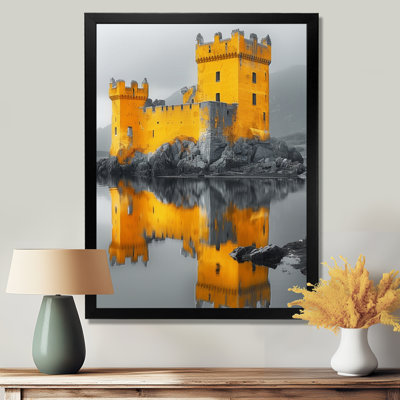 Monochromes jaune, gris, hiver, bord de mer, château, III, château, art mural, salon