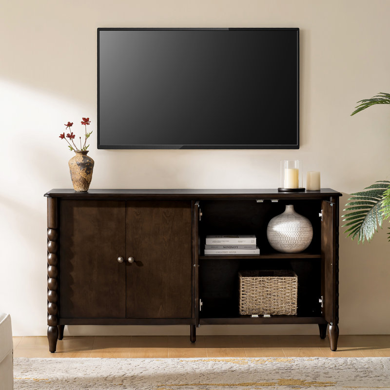 ALEX 63"W Transitional 4-Door Sideboard with Adjustable Shelves and Solid Wood Legs, Auburn