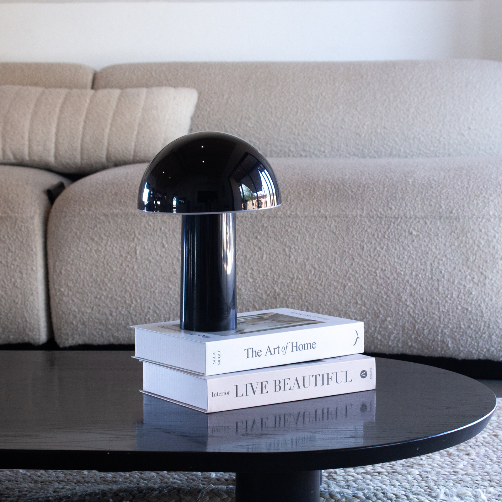 Celia 10" Mushroom Portable LED Table Lamp, 3-Way Dimming and Rechargeable, Black