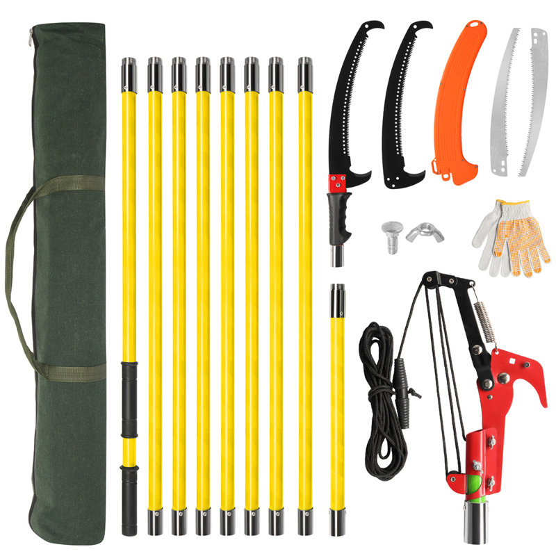 30ft Adjustable Manual Pole Saw Set: Lightweight Fiberglass Tree Trimmer With Sharp Blades