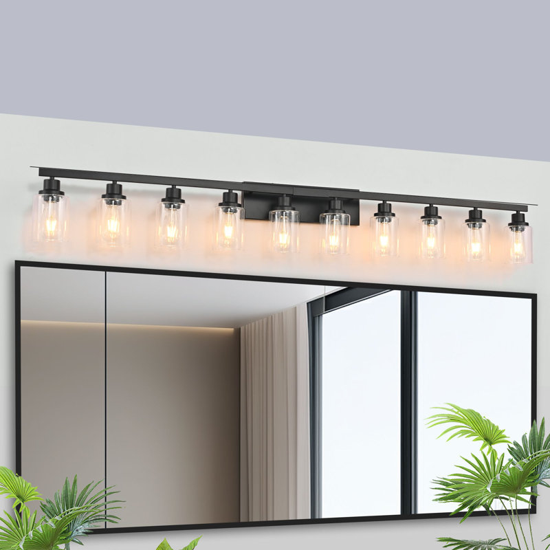 65.4" 10-Light Modern Bathroom Vanity Lights Over Mirror, E26 Socket (Bulbs Not Included), Black