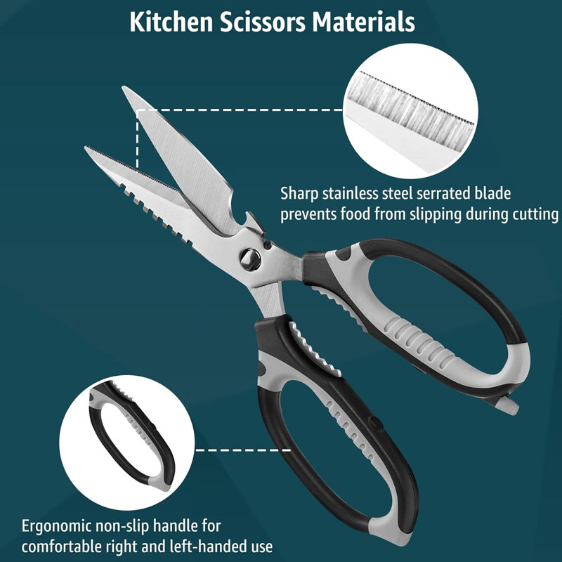 9 Inch Heavy Duty Multipurpose Kitchen Scissors, Detachable Stainless Steel Utility Shears with Bottle Opener Nutcracker