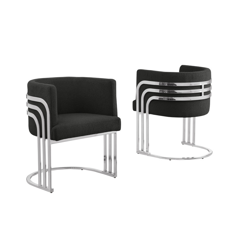 Sled Leg Side Chairs With Teddy Fur Fabric And Chrome Frame, Black, Silver