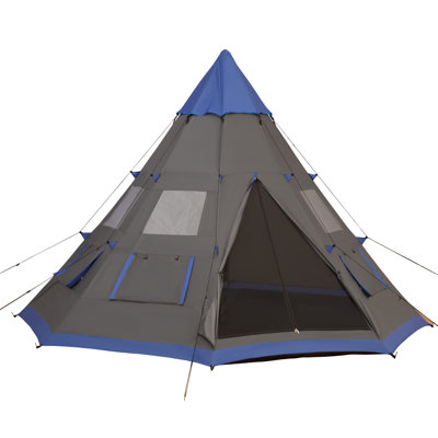 Tente de camping de 12 pi 6 à 6 personnes pour 7 personnes avec 8 fenêtres en maille, tente extérieure avec matériau imperméable pour le camping en famille et entre amis