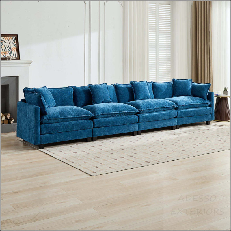 Canapé modulaire Cloud avec coussin double couche, Chenille bleue