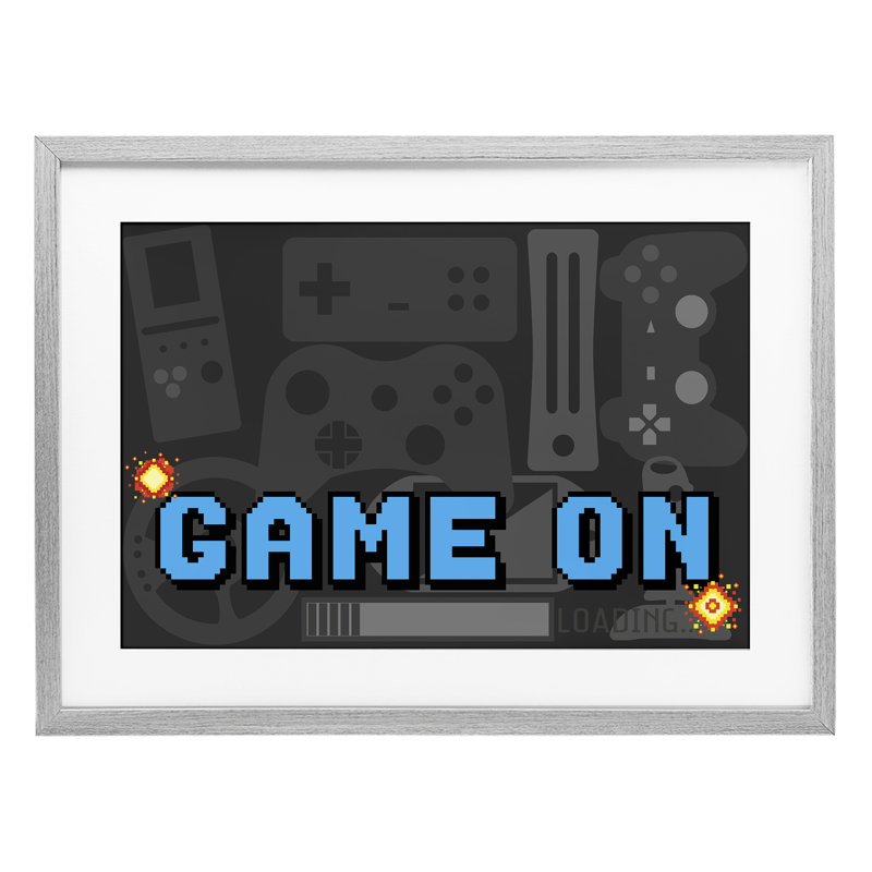 «Game On Arcade», reproduction encadrée sous verre, conception de Kim Allen, H 17 po x l 23 po, Cadre de ferme gris