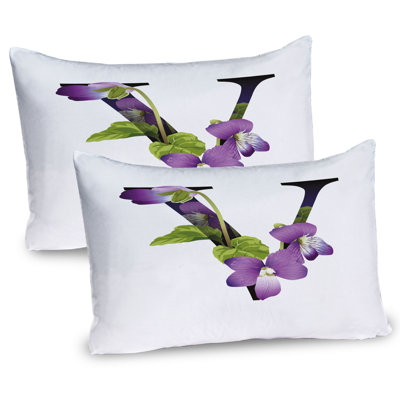 Ambesonne Letter V Pillow Sham 2 Pack Viola Sororia Flower Violet Black and Green -  pil-2_44542_26x20