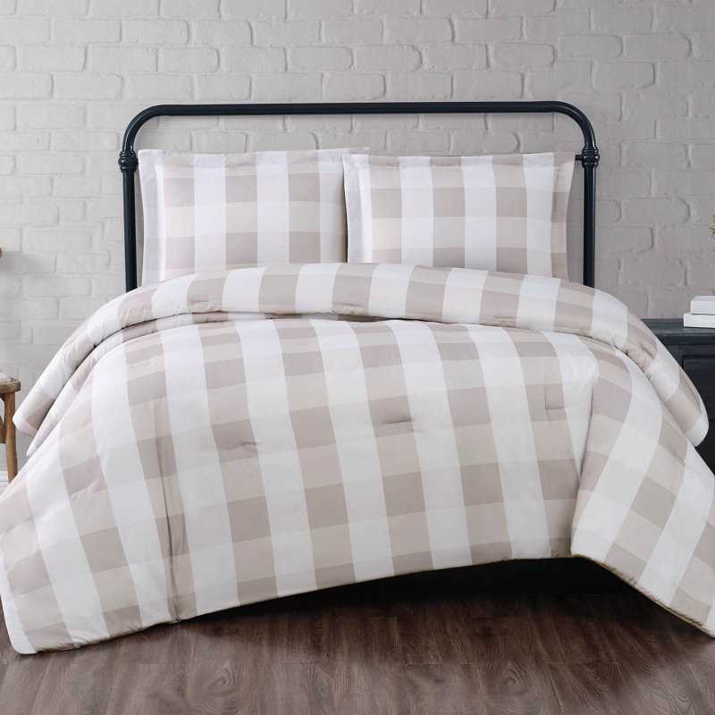 Buffalo Microfiber Farmhouse / Country Set, King Comforter + 2 Shams, Khaki Plaid