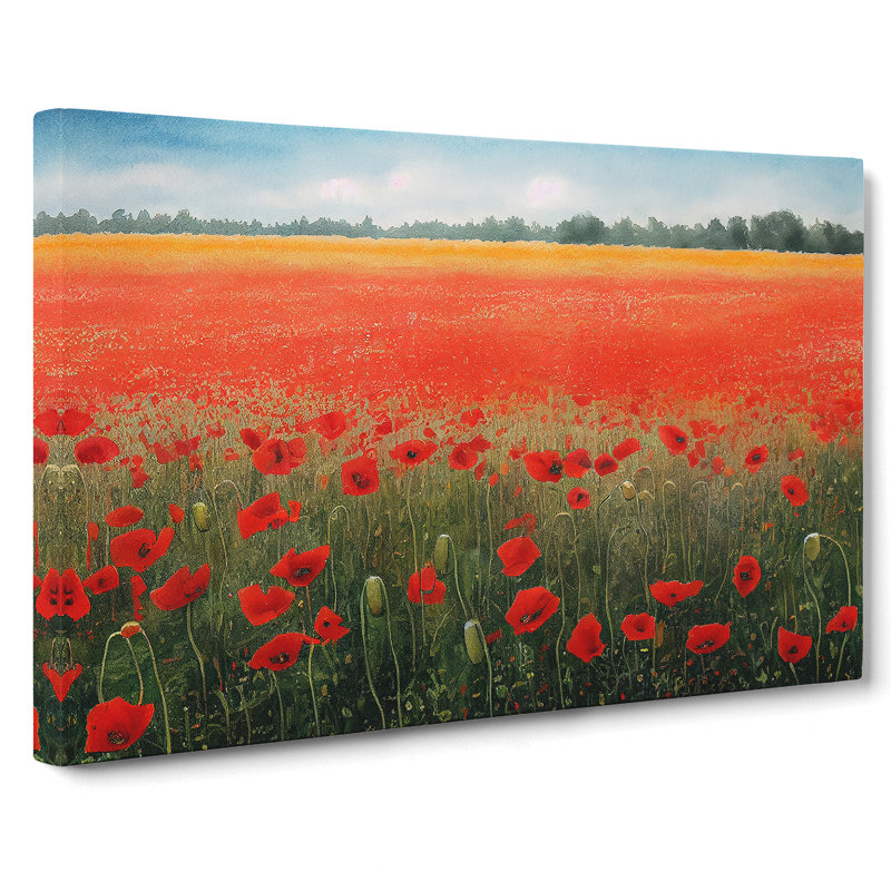 Watercolour Poppy Field Vol.7 - Wrapped Canvas Print, 40cm H x 60cm W x 3cm D