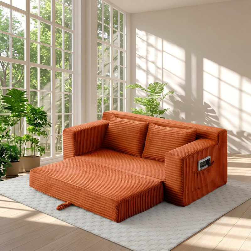 Canapé-lit convertible en velours côtelé de 73 po x P 35,1 po x H 32,5 po Aurelia