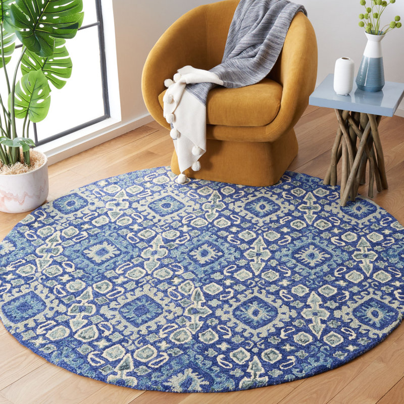Tapis bleu marine en laine touffeté à la main Vahakn, Rond 6 pi