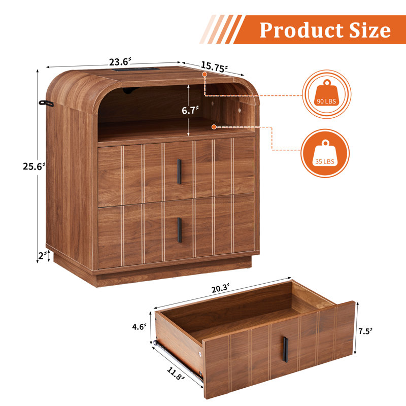 2-Drawer Nightstand with Charging Station