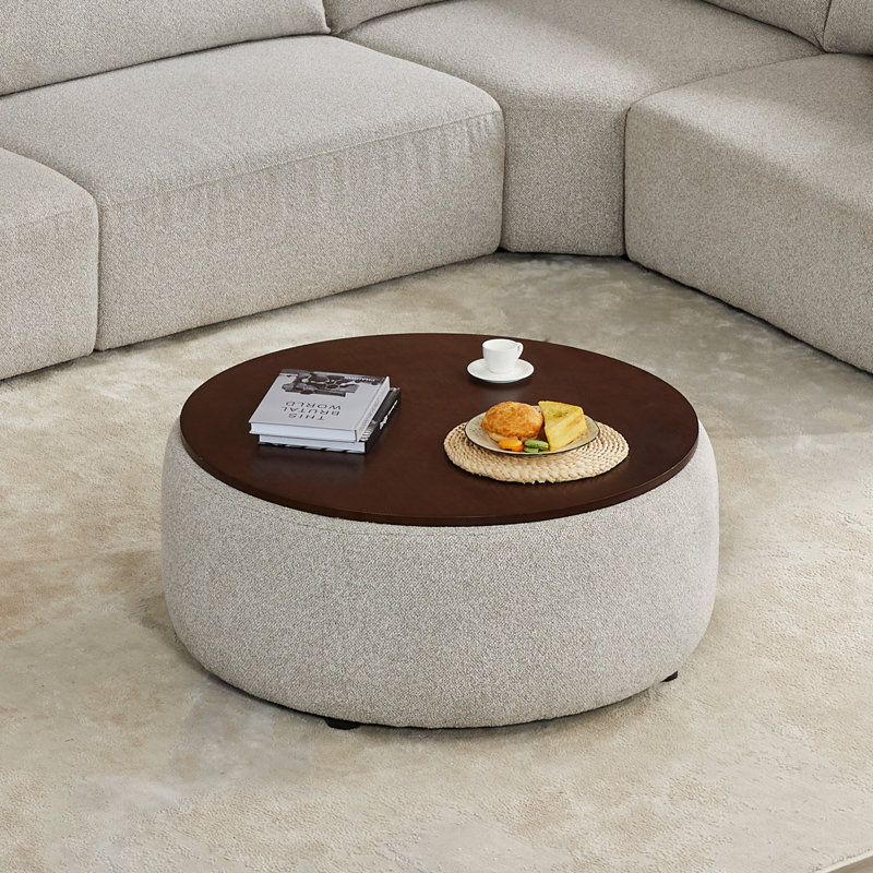 Aneika Round Storage Ottoman, Dove Gray