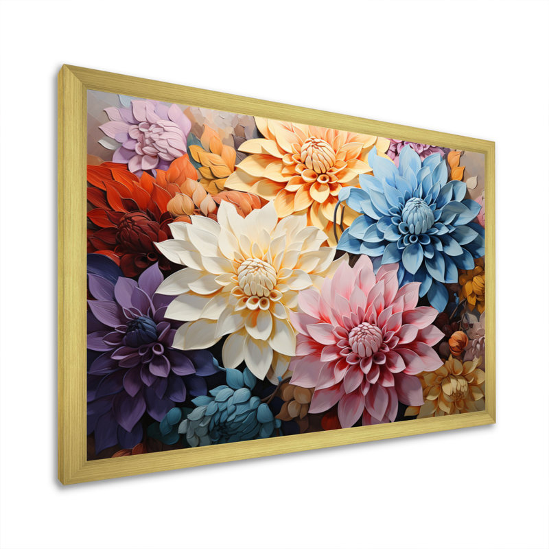 «Mums Autumn Hues Patchwork», reproduction d'art sur toile, H 30 po x l 40 po x P 1,5 po, Cadre doré simple