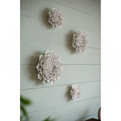 D7.3x2.8" Handmade Cream Ceramic Flower Wall Decor Accent