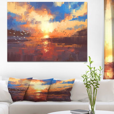 « coucher de soleil sur le lake », reproduction sur toile tendue