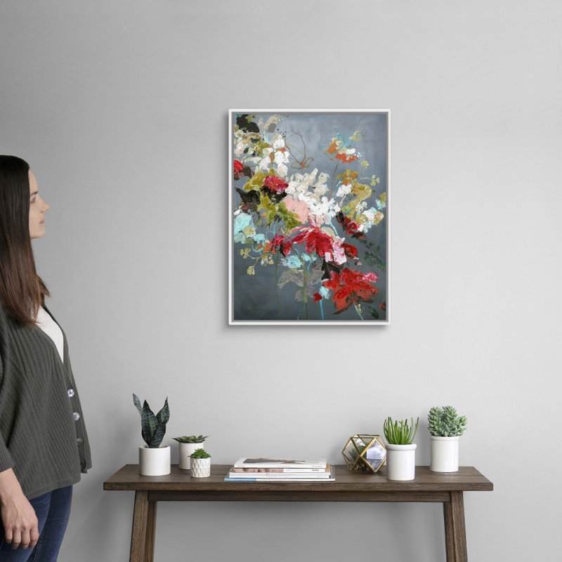 Abstrait floral 2 - reproduction d'art, H 26 po x l 20 po x P 1,75 po, Toile blanche encadrée