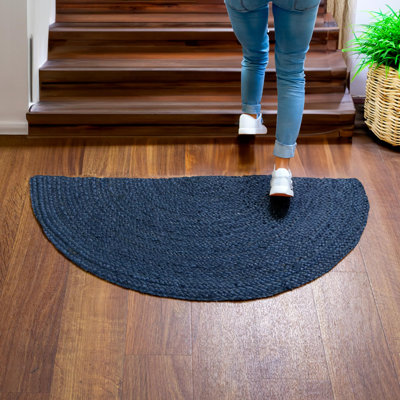 Tapis bleu marine en jute tissé à la main Angellina